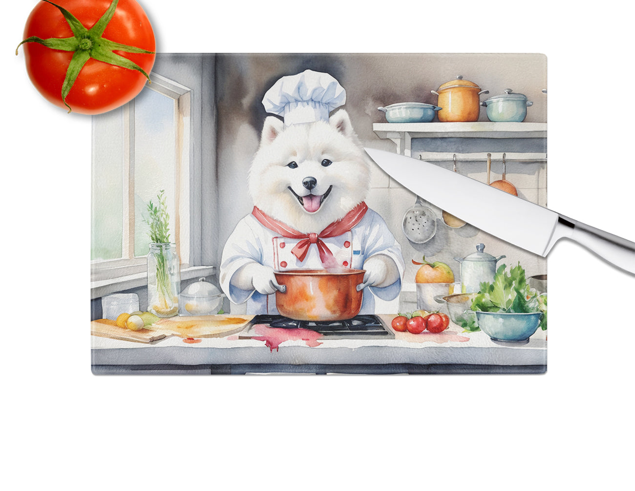 Samoyed The Chef Glass Cutting Board