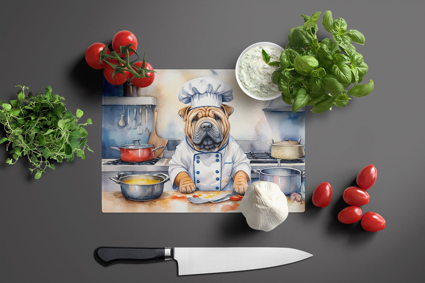 Shar Pei The Chef Glass Cutting Board