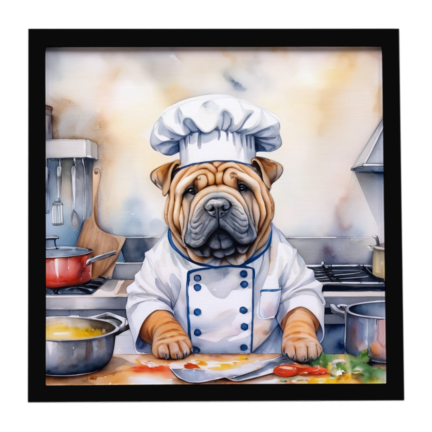 Buy this Shar Pei The Chef Framed Metal Print