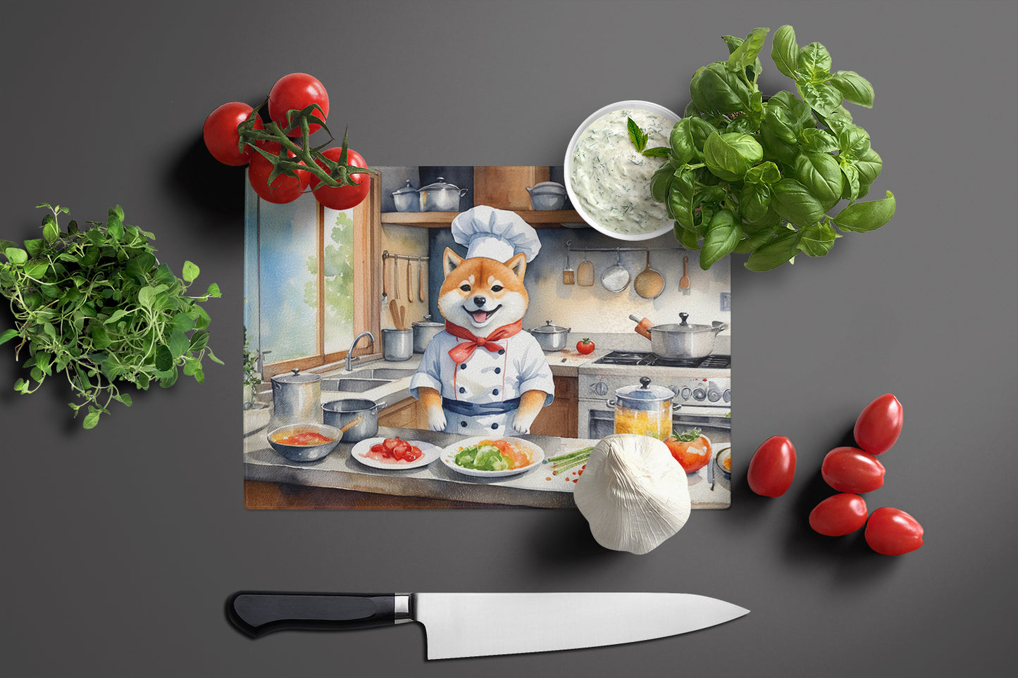 Shiba Inu The Chef Glass Cutting Board