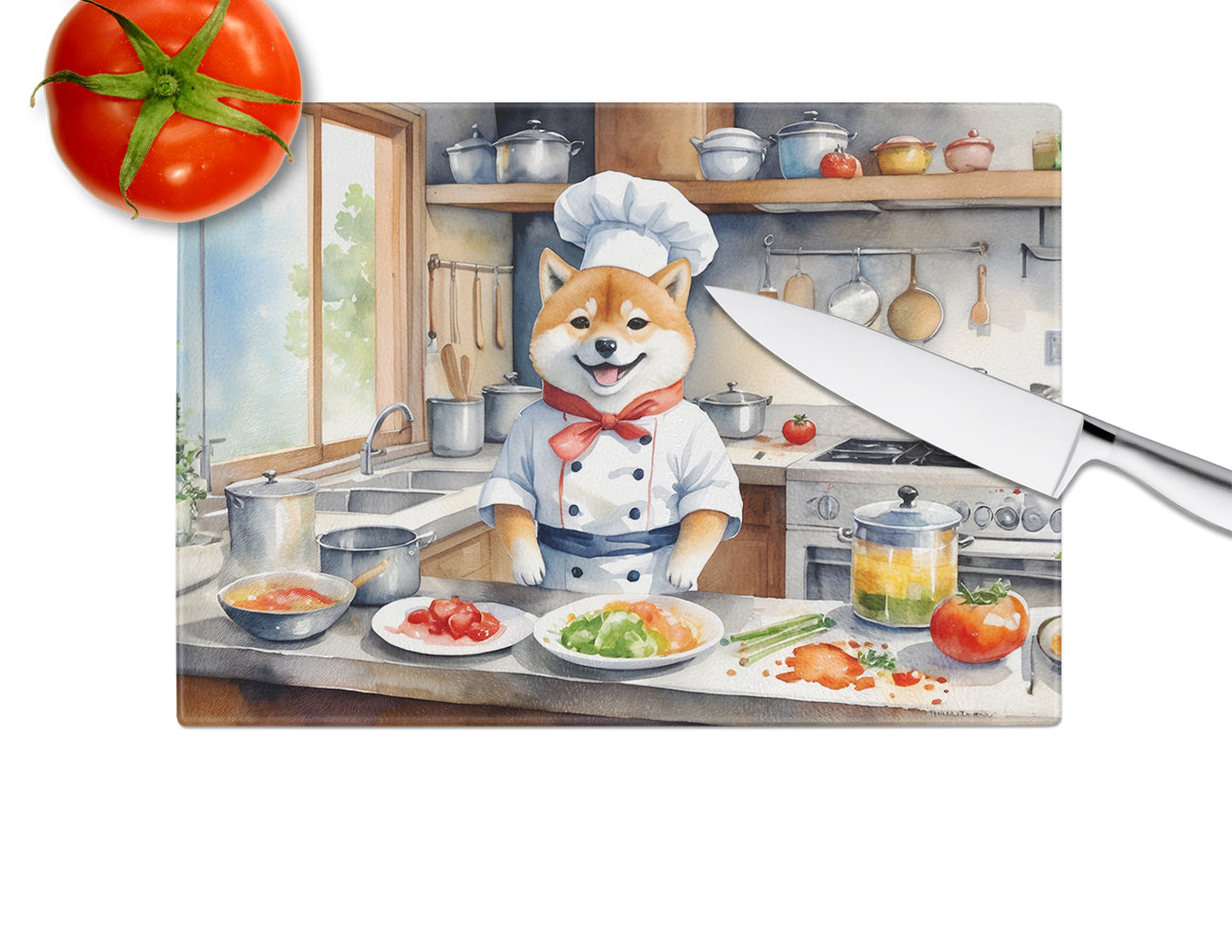 Shiba Inu The Chef Glass Cutting Board