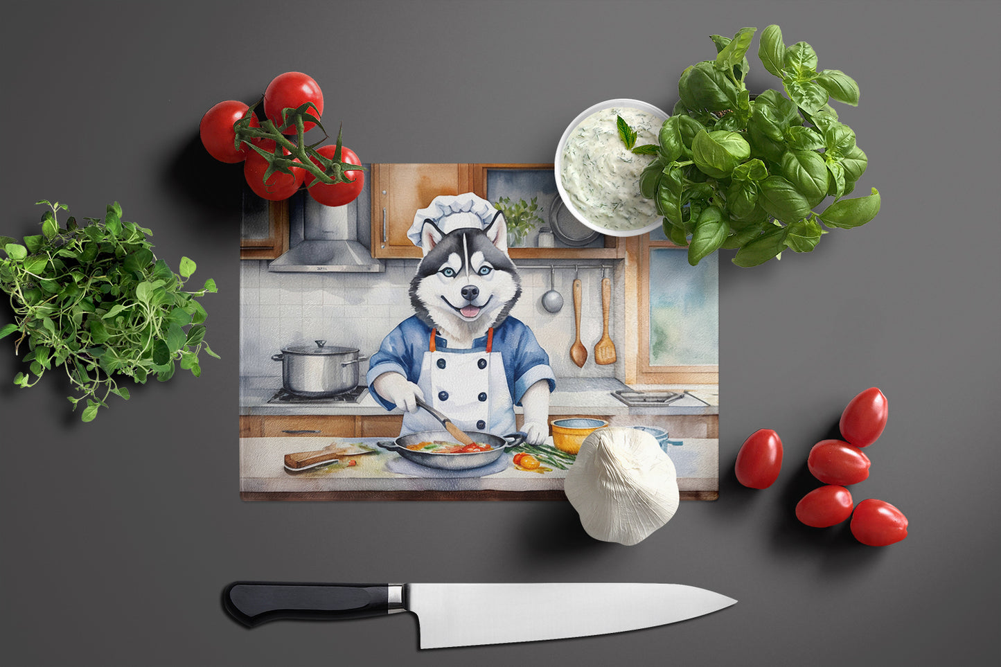 Siberian Husky The Chef Glass Cutting Board