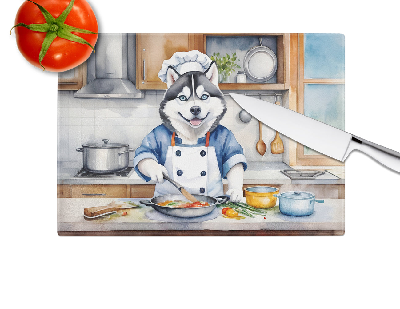 Siberian Husky The Chef Glass Cutting Board