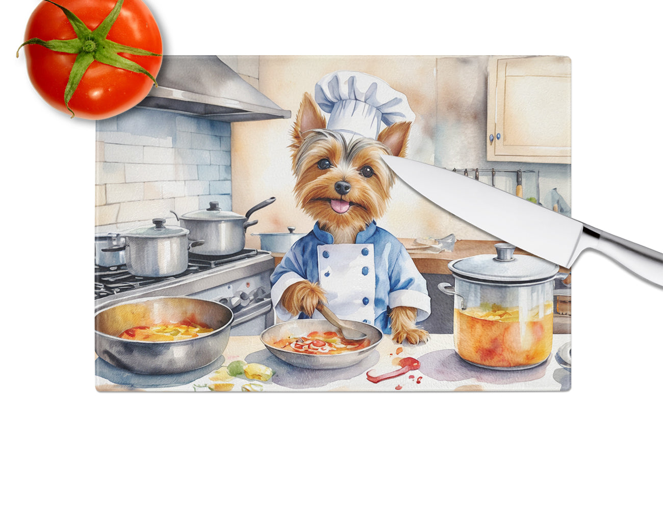 Silky Terrier The Chef Glass Cutting Board