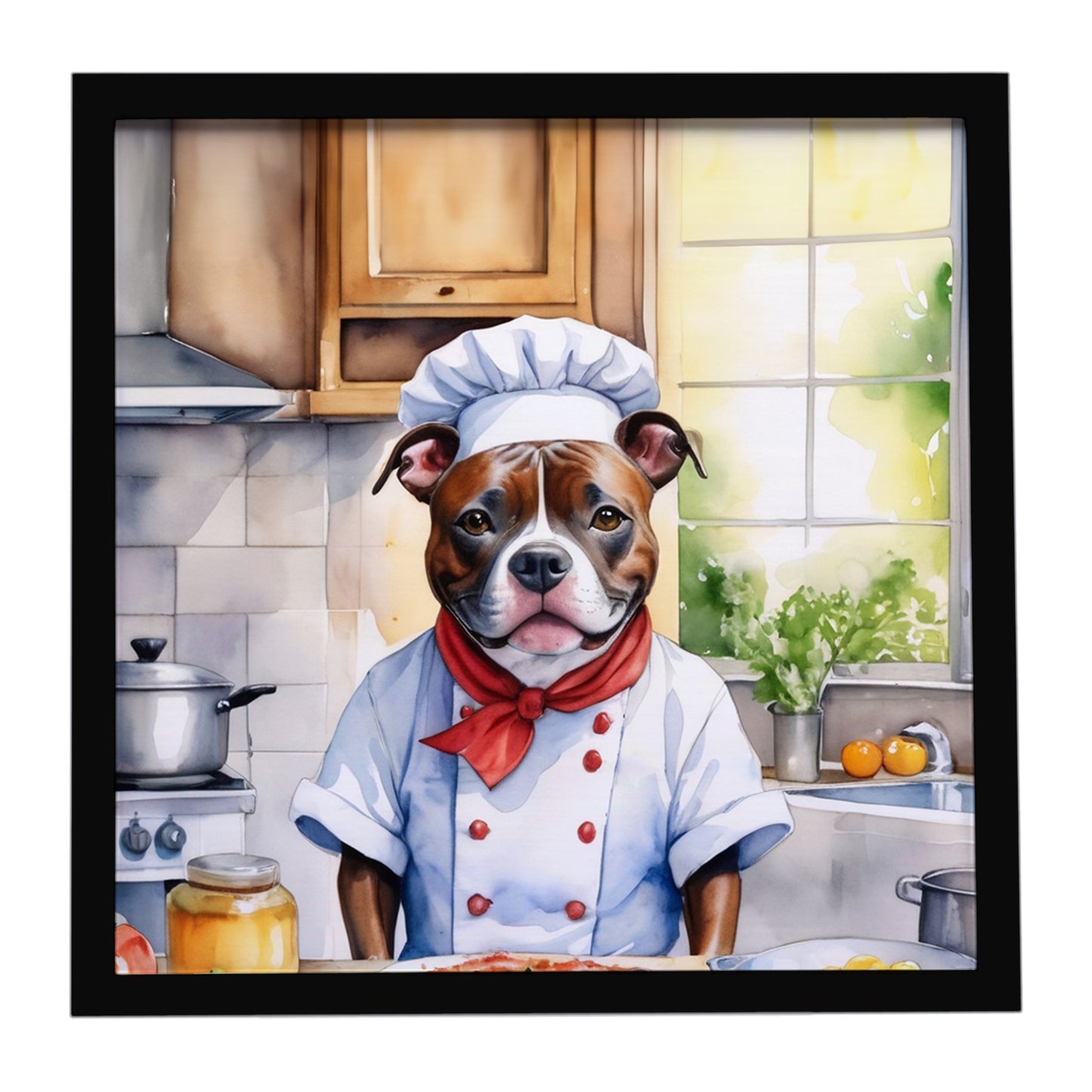 Buy this Staffordshire Bull Terrier The Chef Framed Metal Print