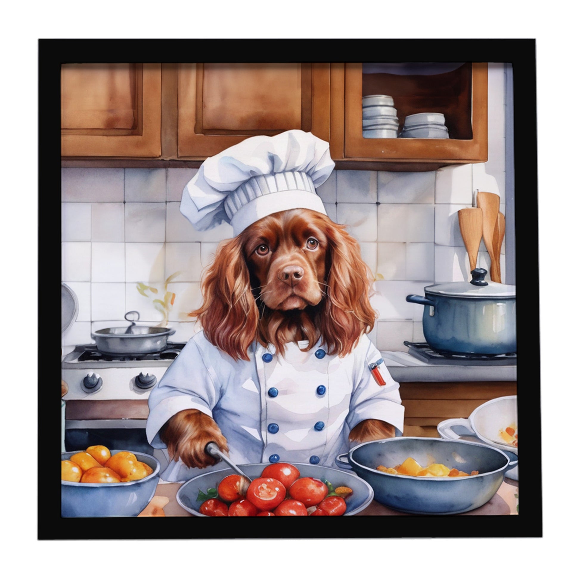 Buy this Sussex Spaniel The Chef Framed Metal Print