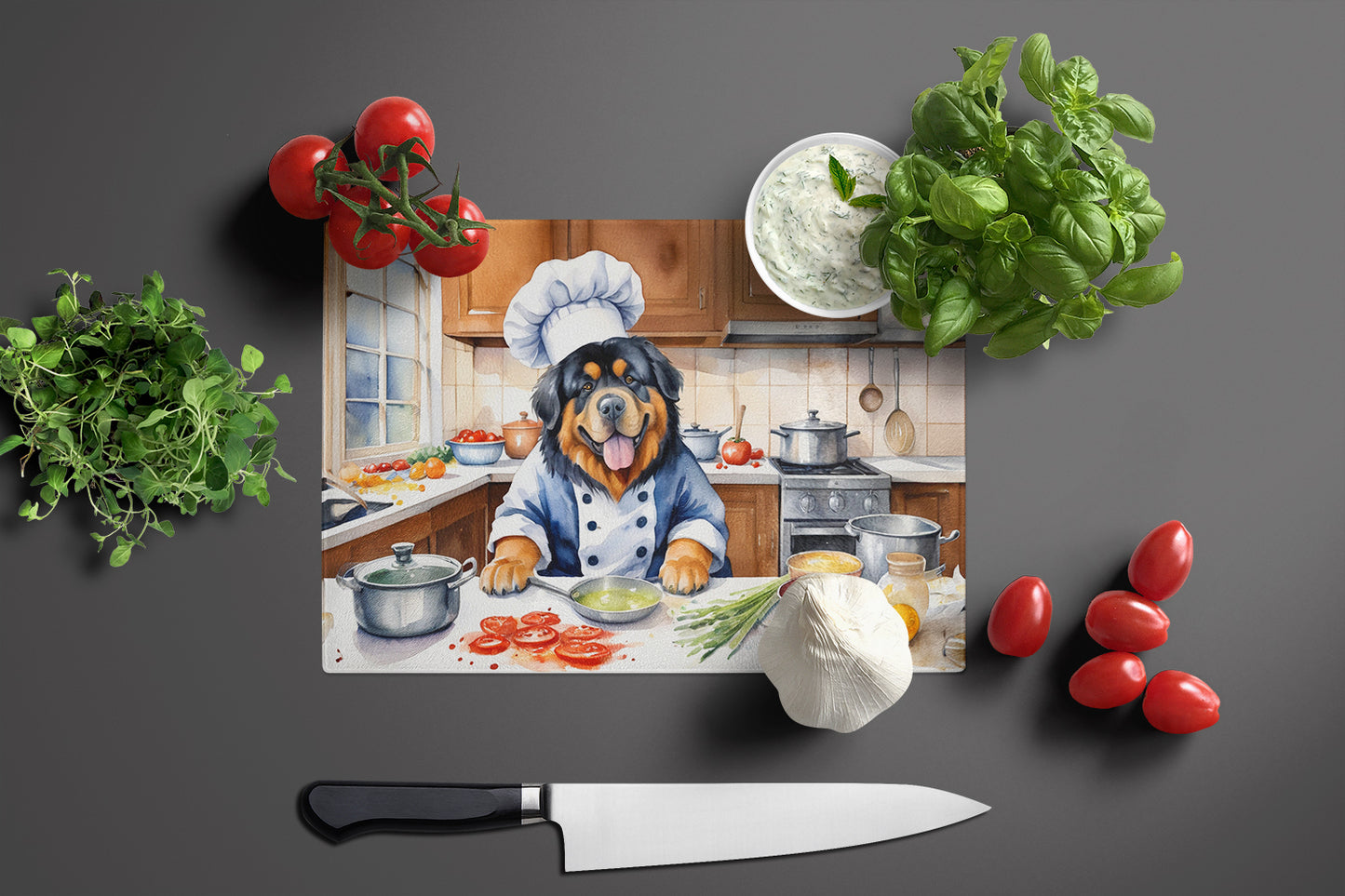 Tibetan Mastiff The Chef Glass Cutting Board