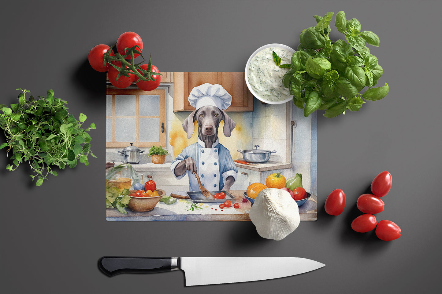 Weimaraner The Chef Glass Cutting Board