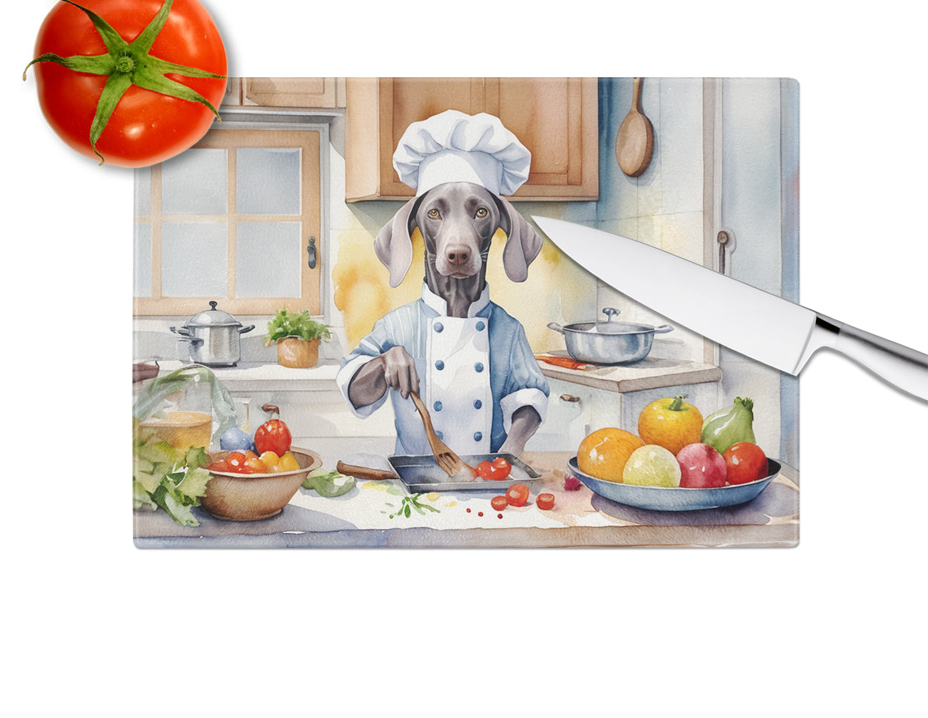 Weimaraner The Chef Glass Cutting Board