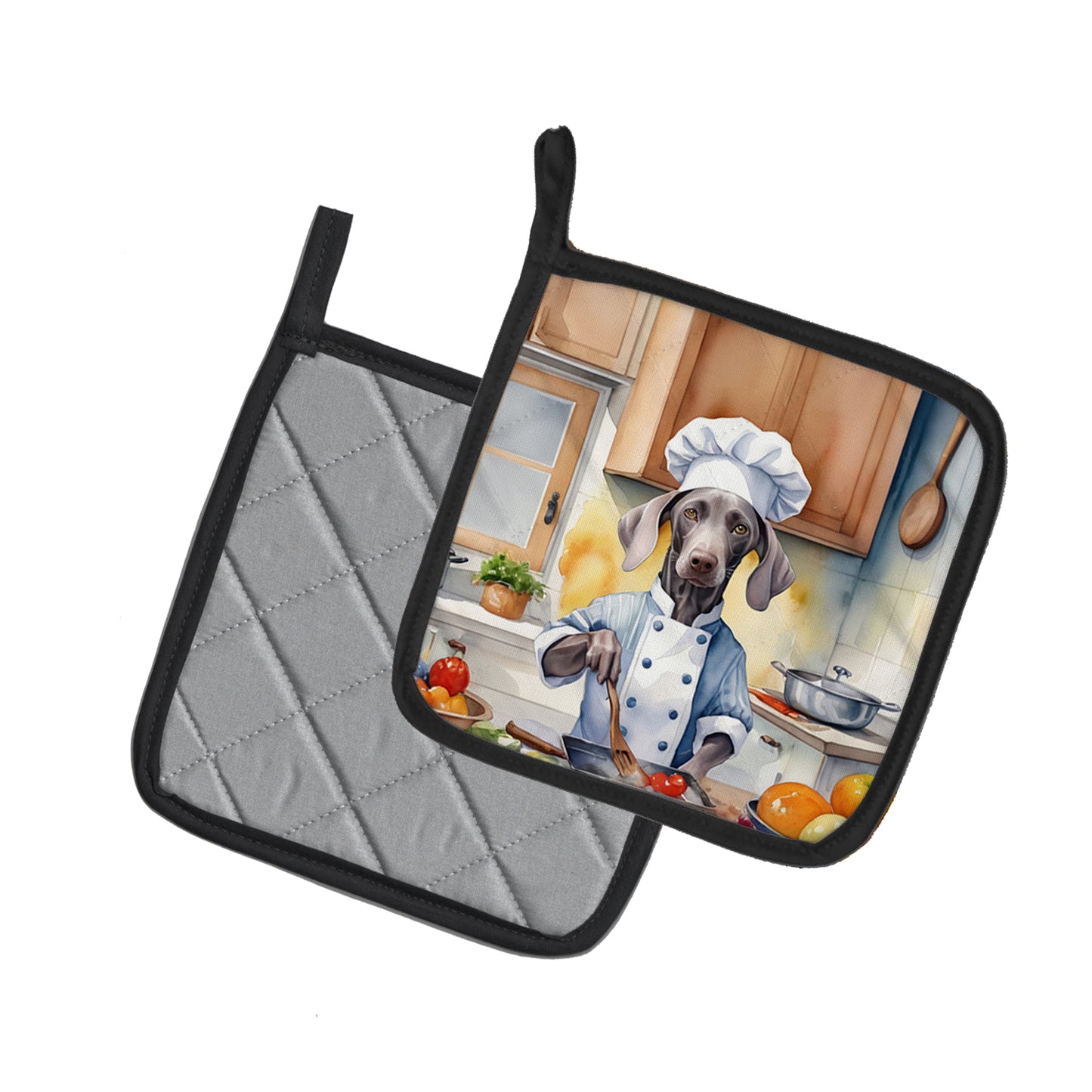 Weimaraner The Chef Pair of Pot Holders