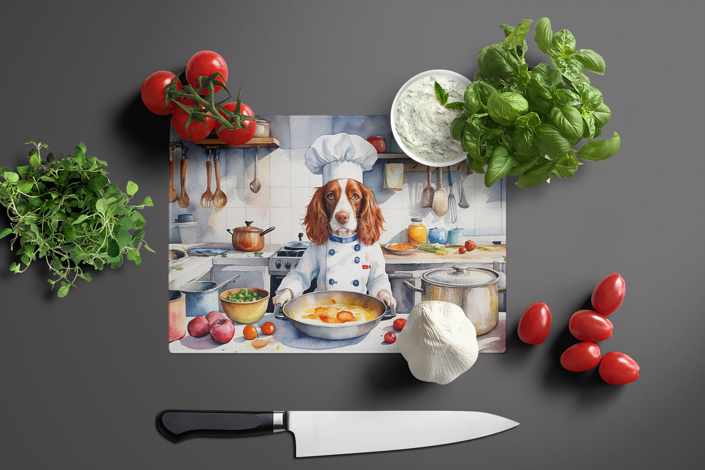 Welsh Springer Spaniel The Chef Glass Cutting Board