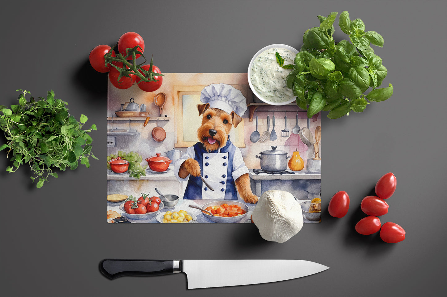 Welsh Terrier The Chef Glass Cutting Board