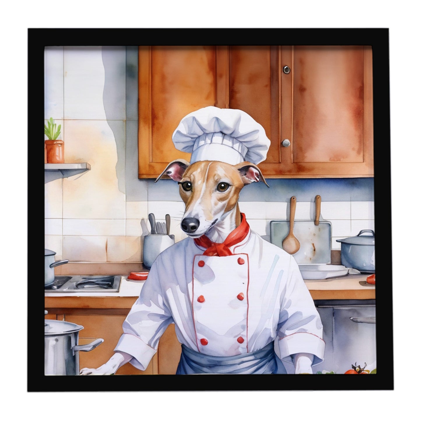 Buy this Whippet The Chef Framed Metal Print