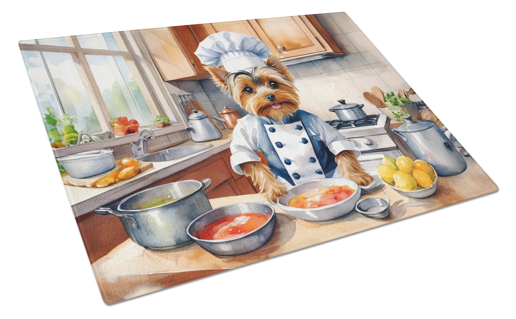 Buy this Yorkie Yorkshire Terrier The Chef Glass Cutting Board