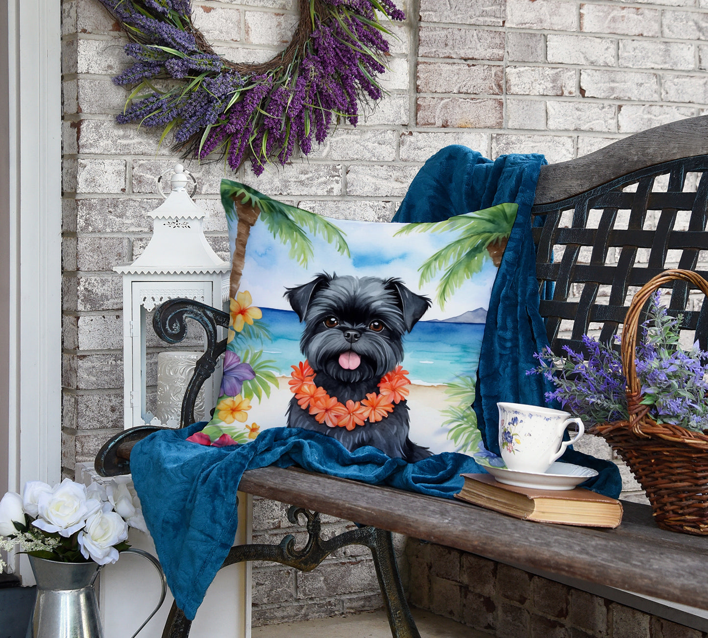 Affenpinscher Luau Throw Pillow