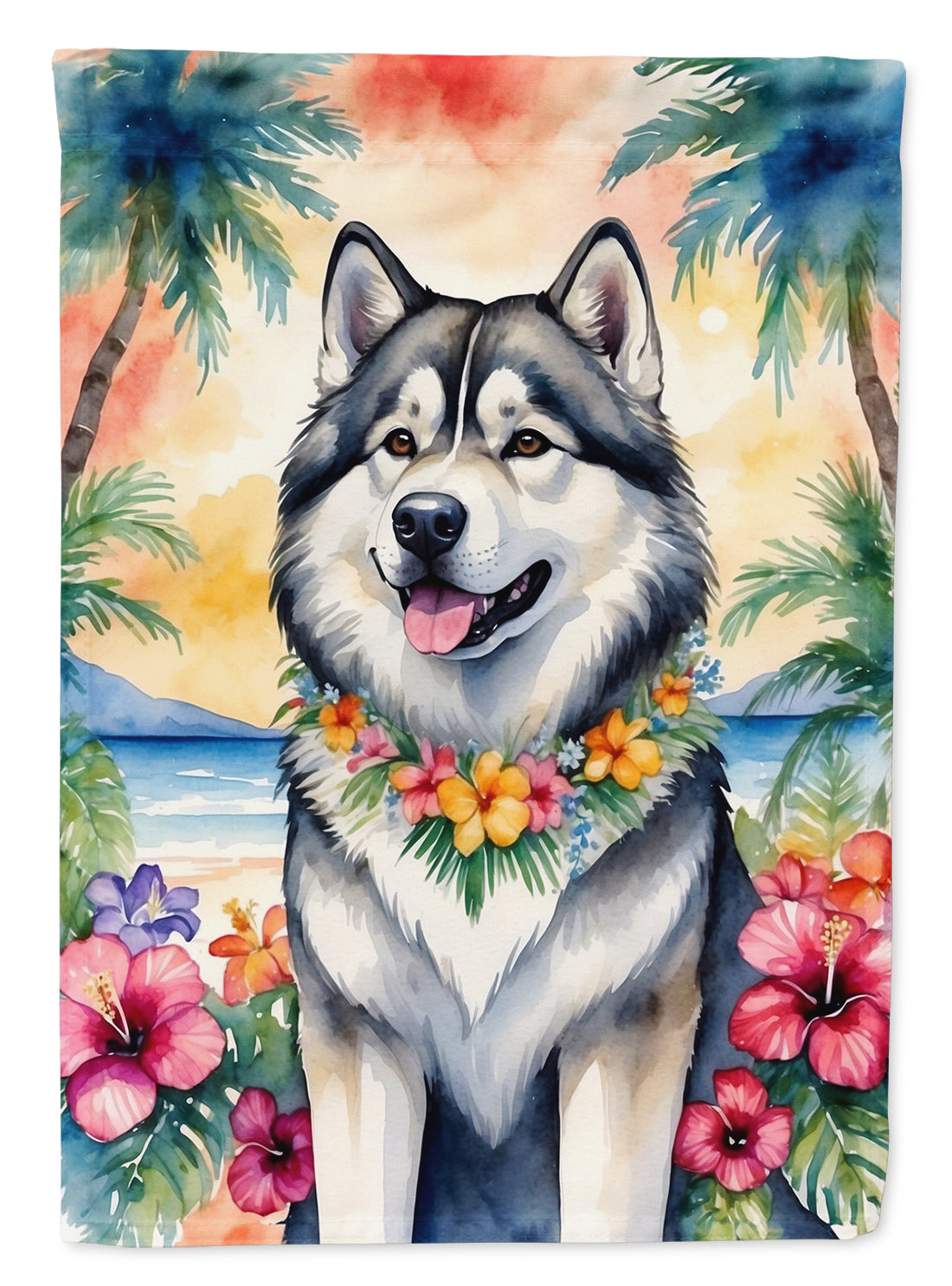 Buy this Alaskan Malamute Luau House Flag