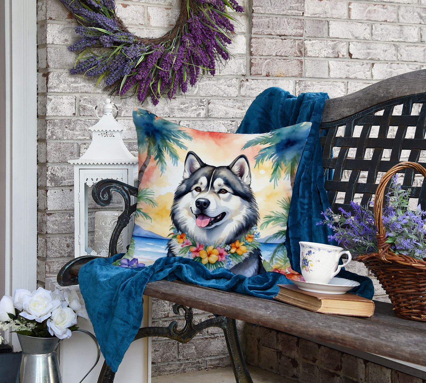 Alaskan Malamute Luau Throw Pillow