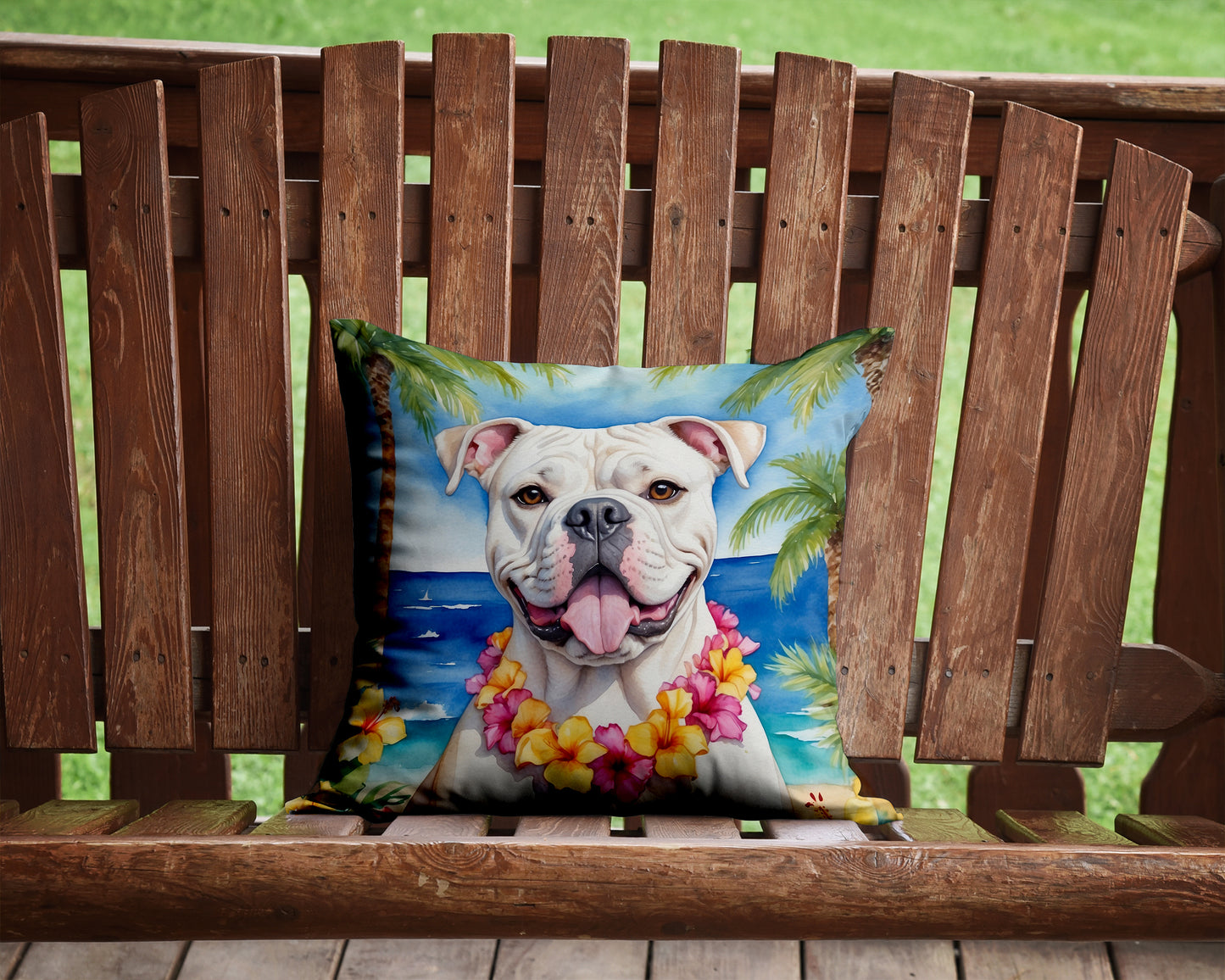American Bulldog Luau Throw Pillow