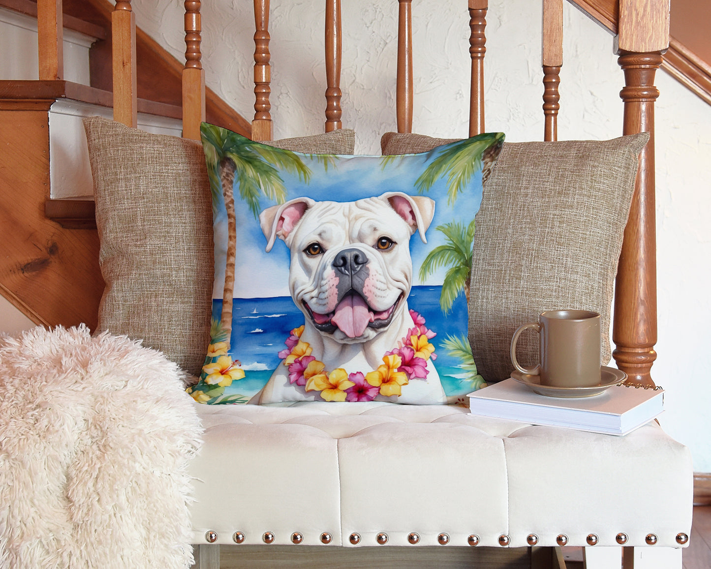American Bulldog Luau Throw Pillow