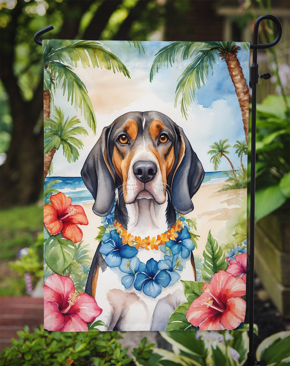 American English Coonhound Luau Garden Flag