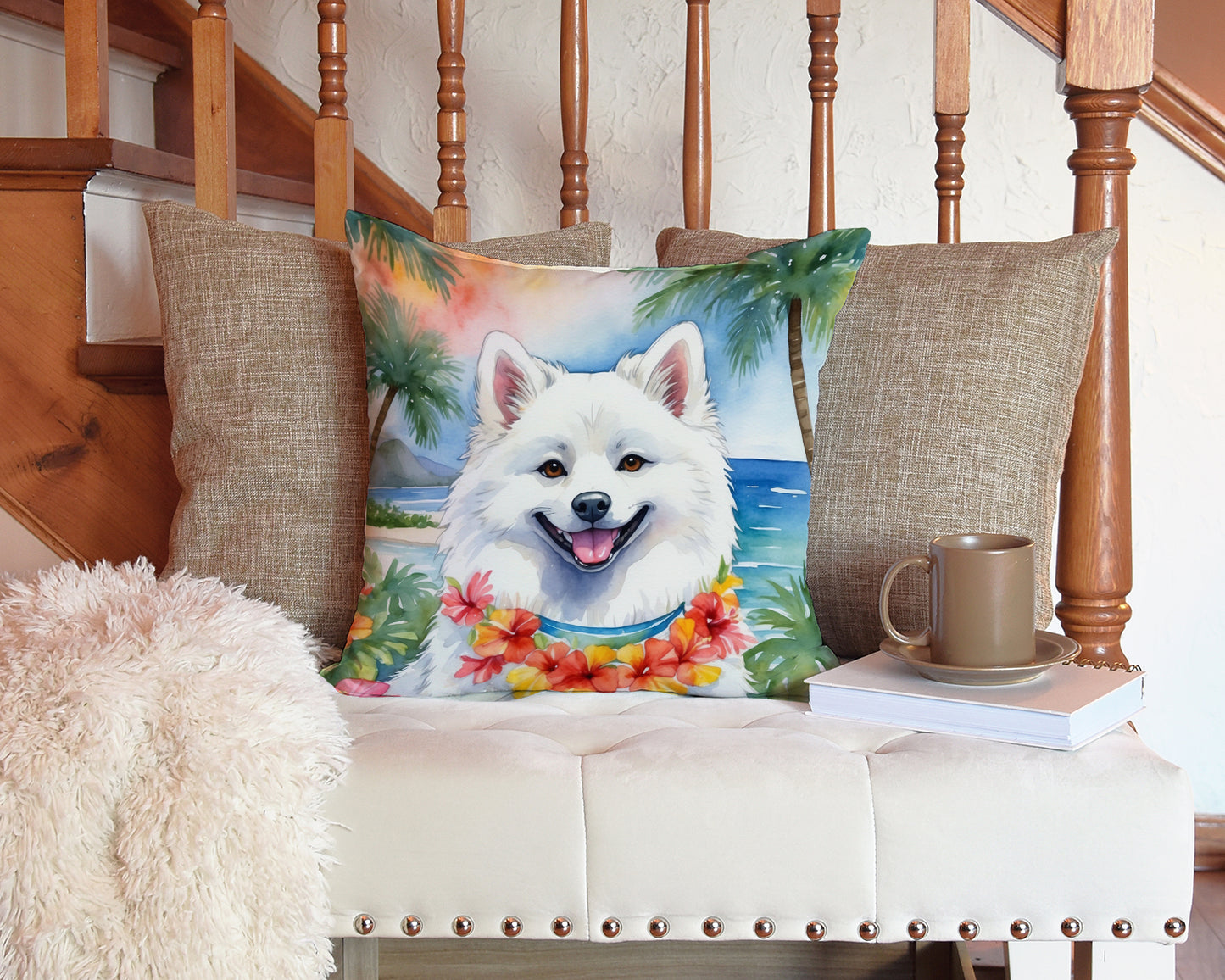 American Eskimo Luau Throw Pillow