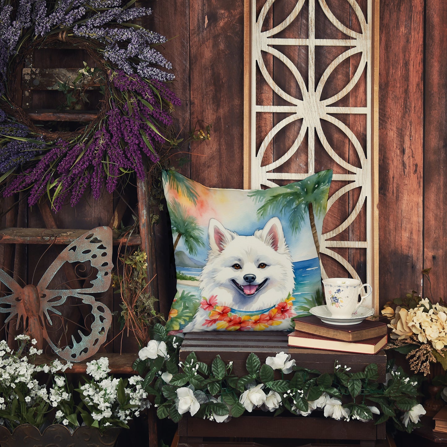 American Eskimo Luau Throw Pillow