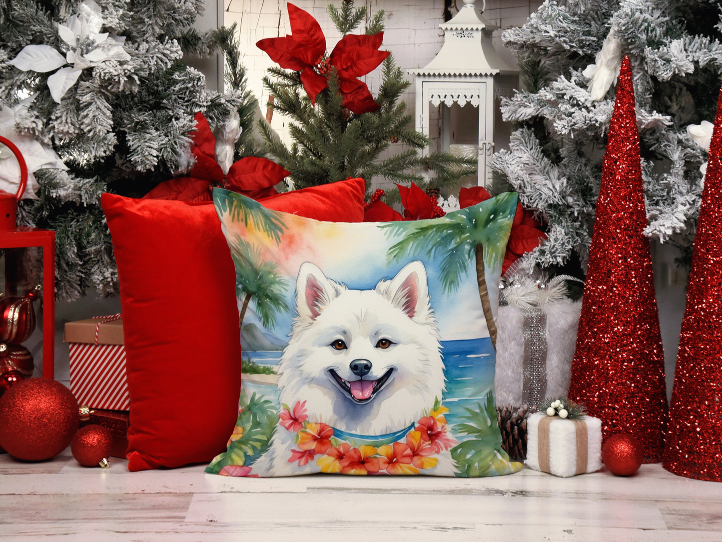 American Eskimo Luau Throw Pillow