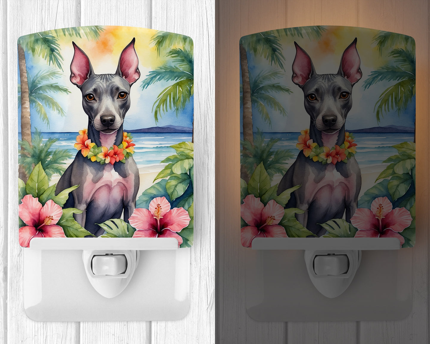 American Hairless Terrier Luau Ceramic Night Light