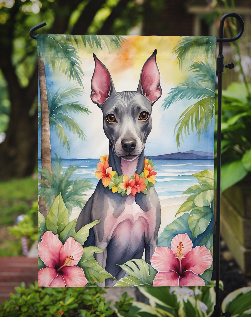 American Hairless Terrier Luau Garden Flag