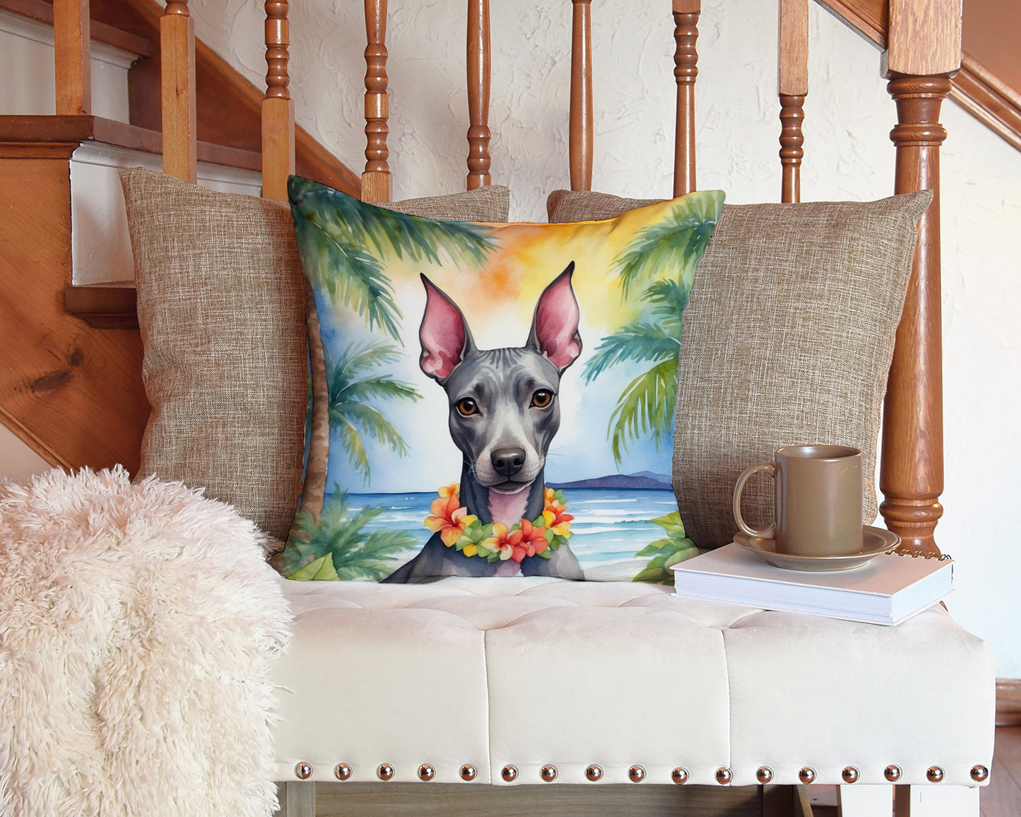 American Hairless Terrier Luau Throw Pillow