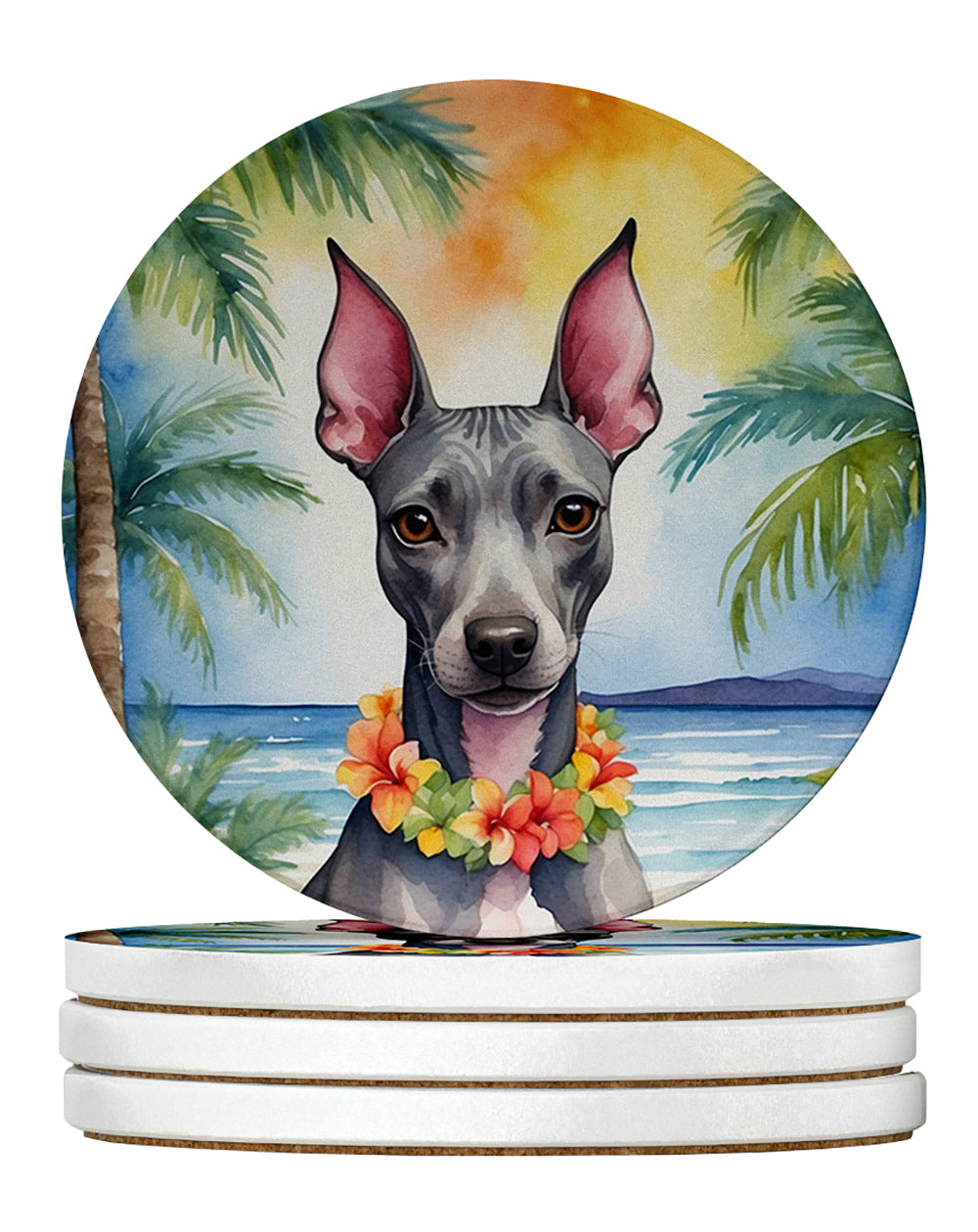 Buy this American Hairless Terrier Luau Large Sandstone Coasters Pack of 4