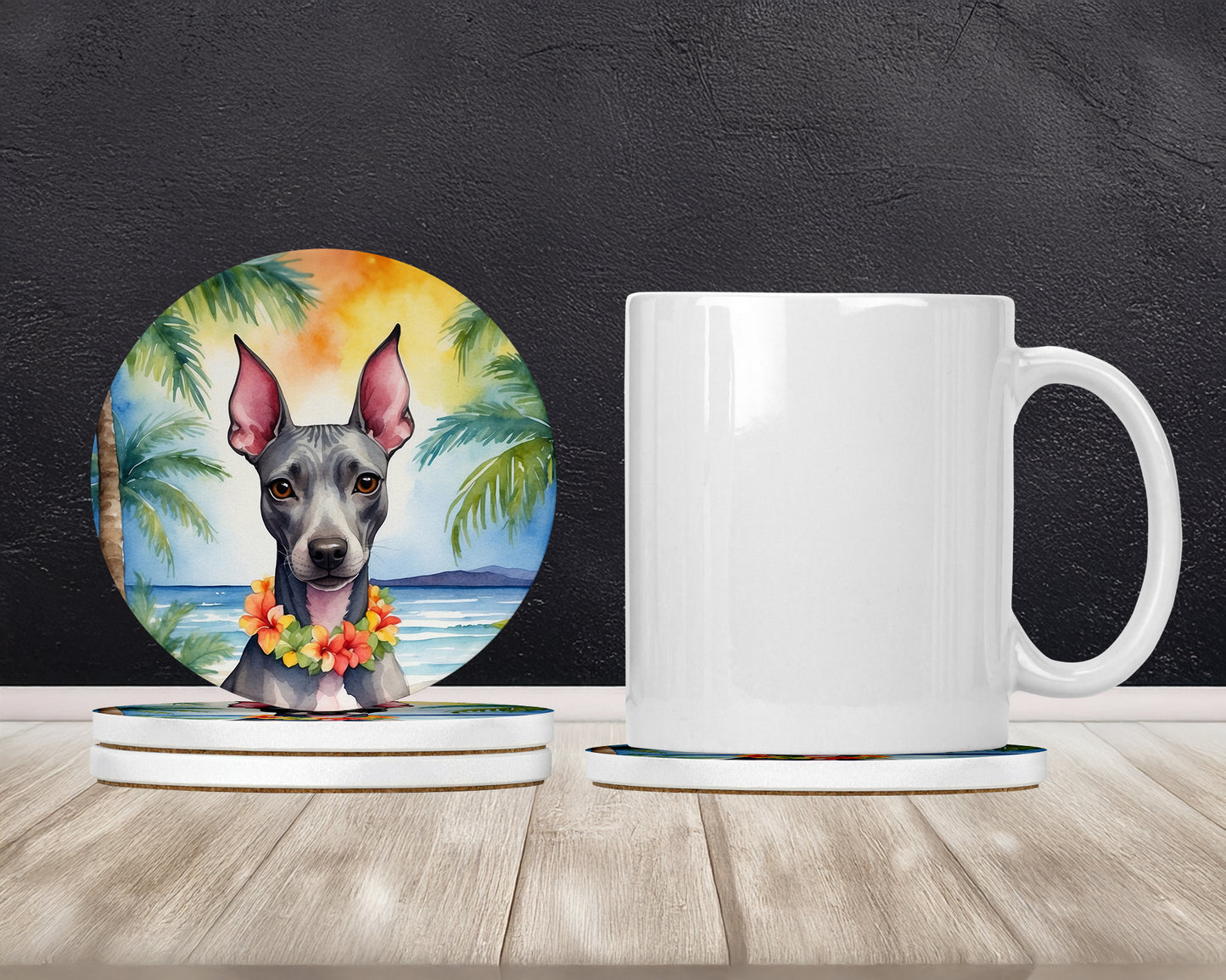 American Hairless Terrier Luau Large Sandstone Coasters Pack of 4