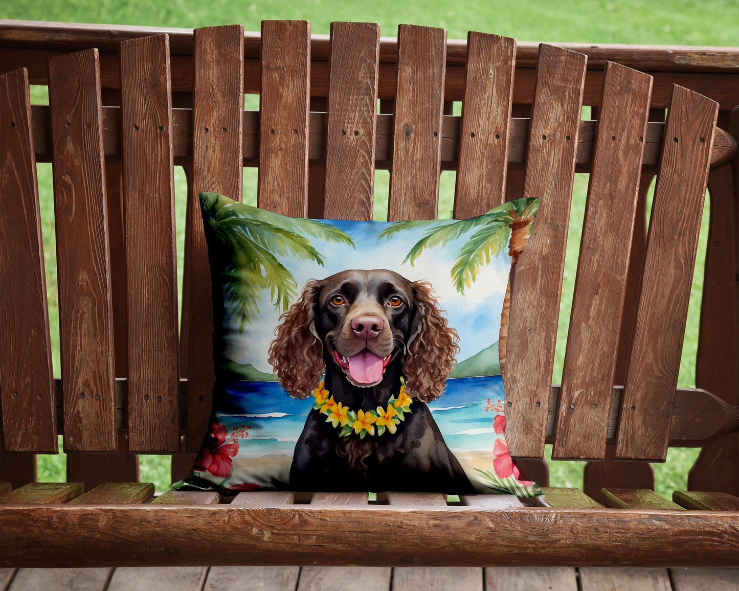 American Water Spaniel Luau Throw Pillow