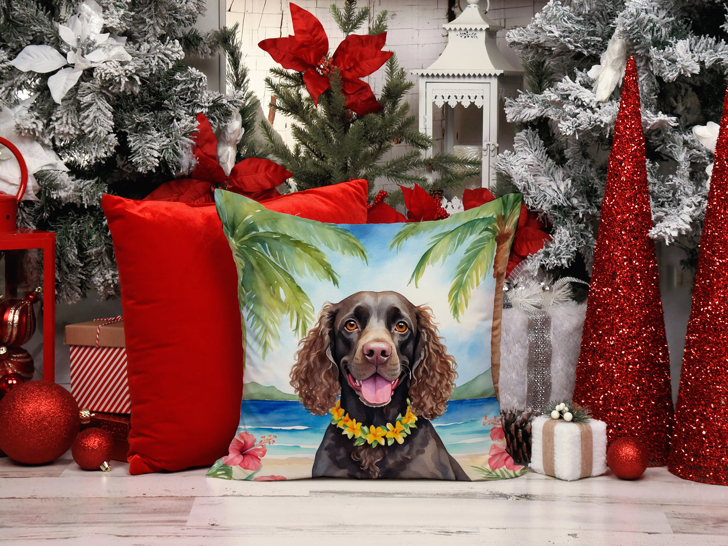 American Water Spaniel Luau Throw Pillow