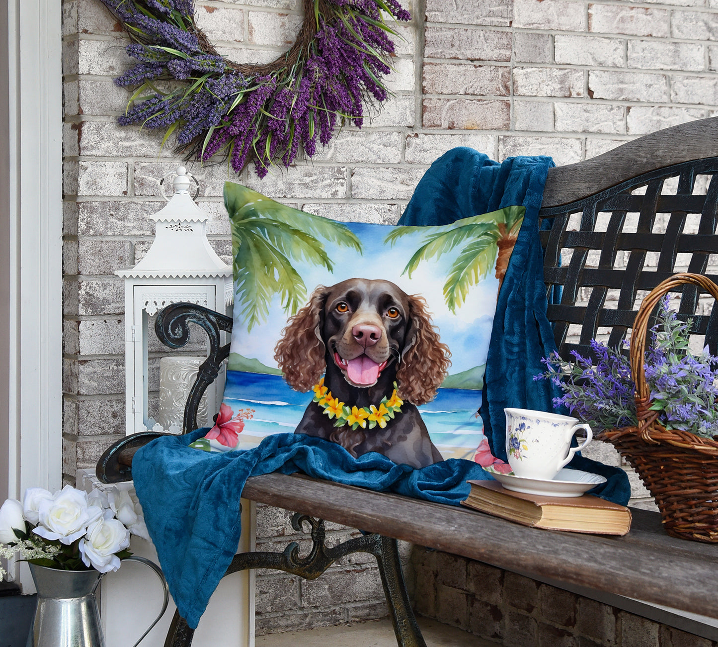 American Water Spaniel Luau Throw Pillow