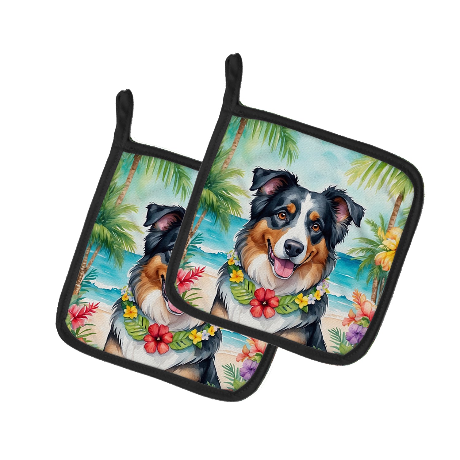 Buy this Australian Shepherd Luau Pair of Pot Holders