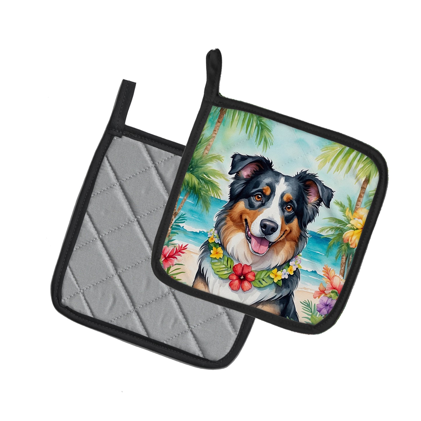 Australian Shepherd Luau Pair of Pot Holders