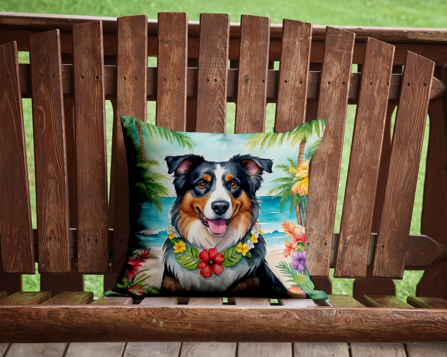 Australian Shepherd Luau Throw Pillow