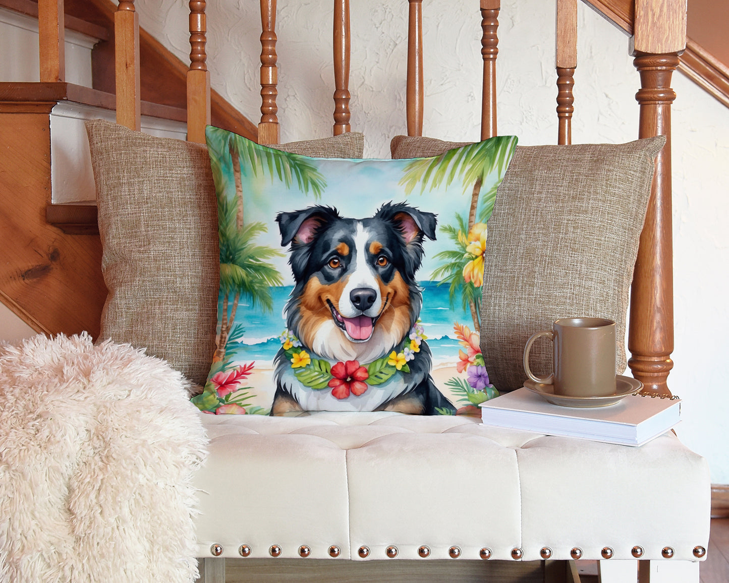 Australian Shepherd Luau Throw Pillow