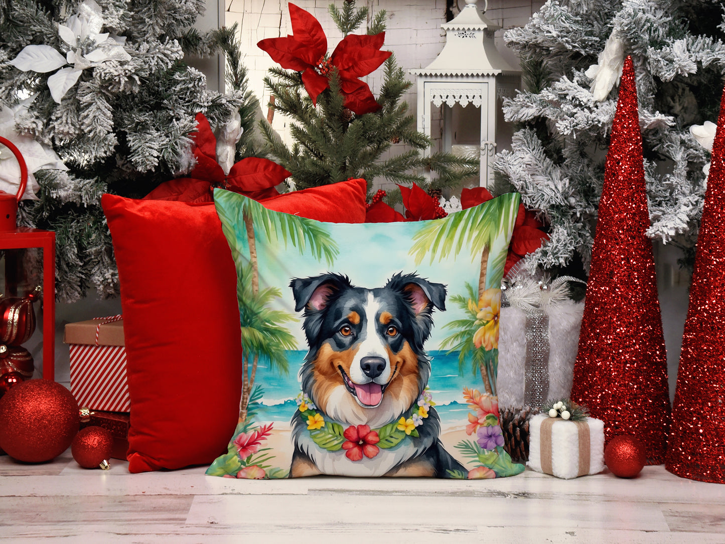 Australian Shepherd Luau Throw Pillow