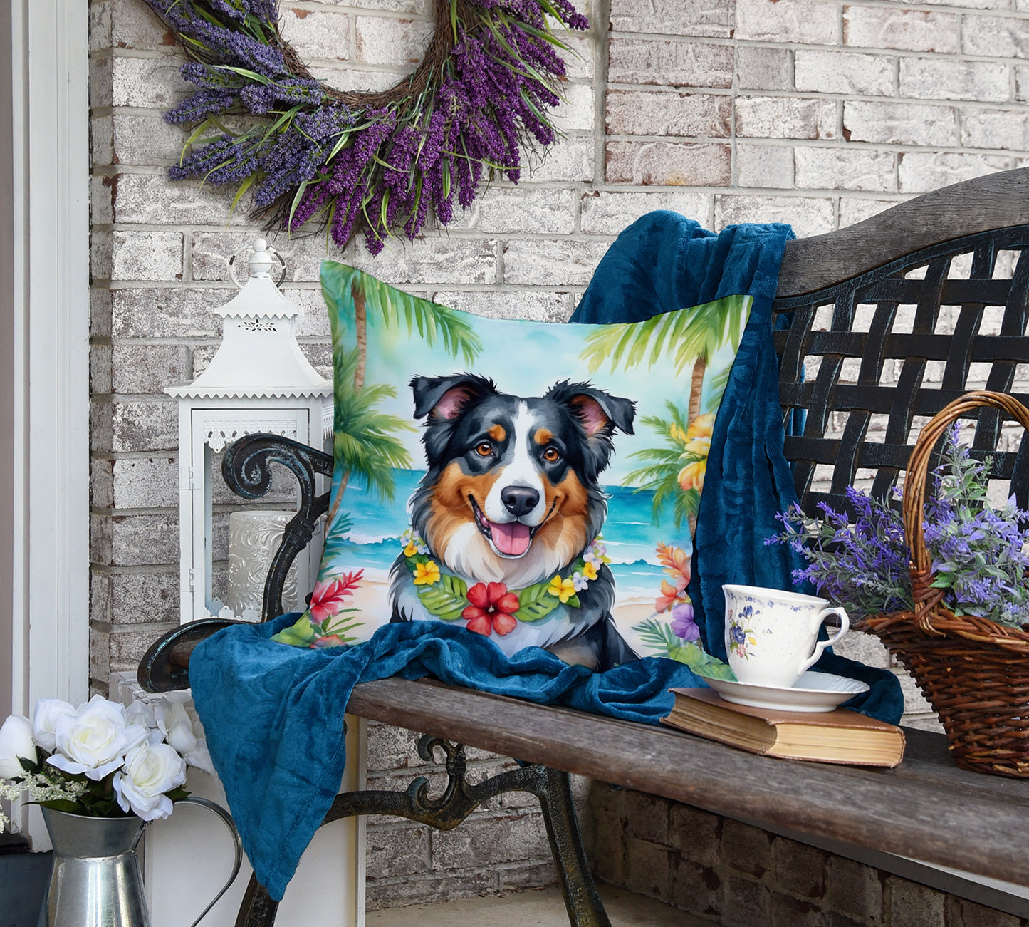 Australian Shepherd Luau Throw Pillow