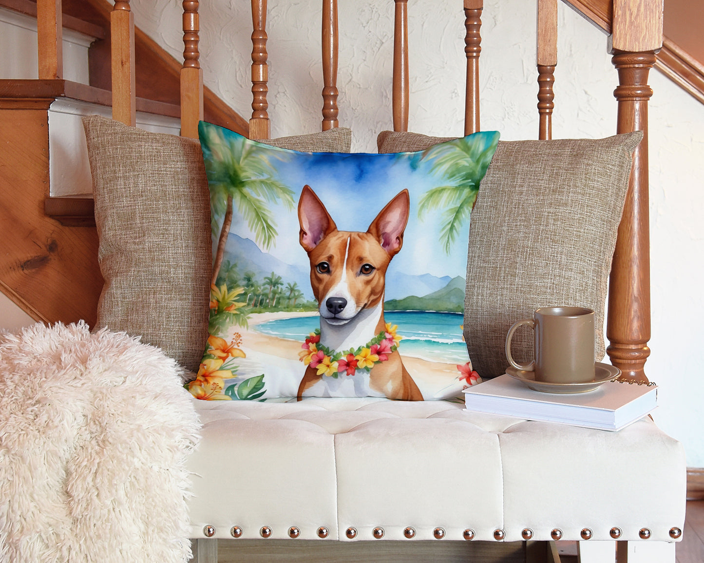 Basenji Luau Throw Pillow