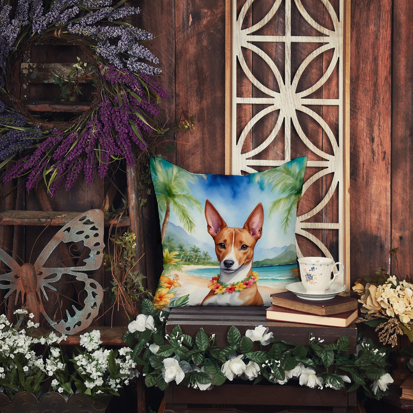 Basenji Luau Throw Pillow