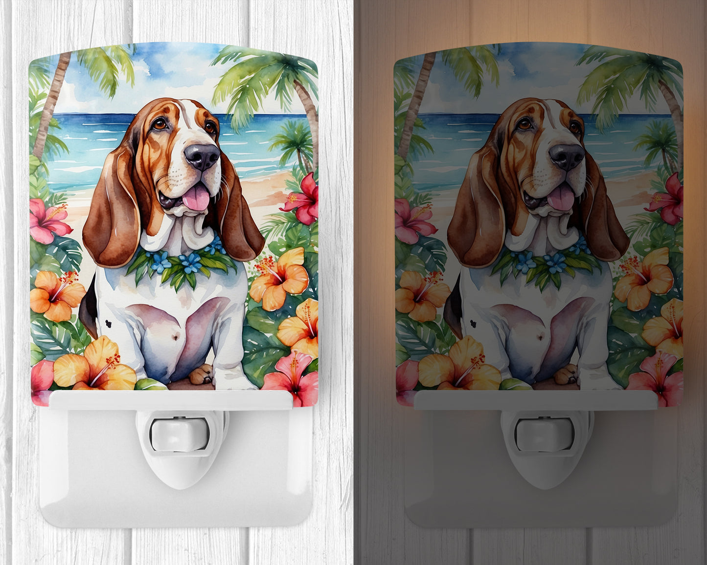 Basset Hound Luau Ceramic Night Light