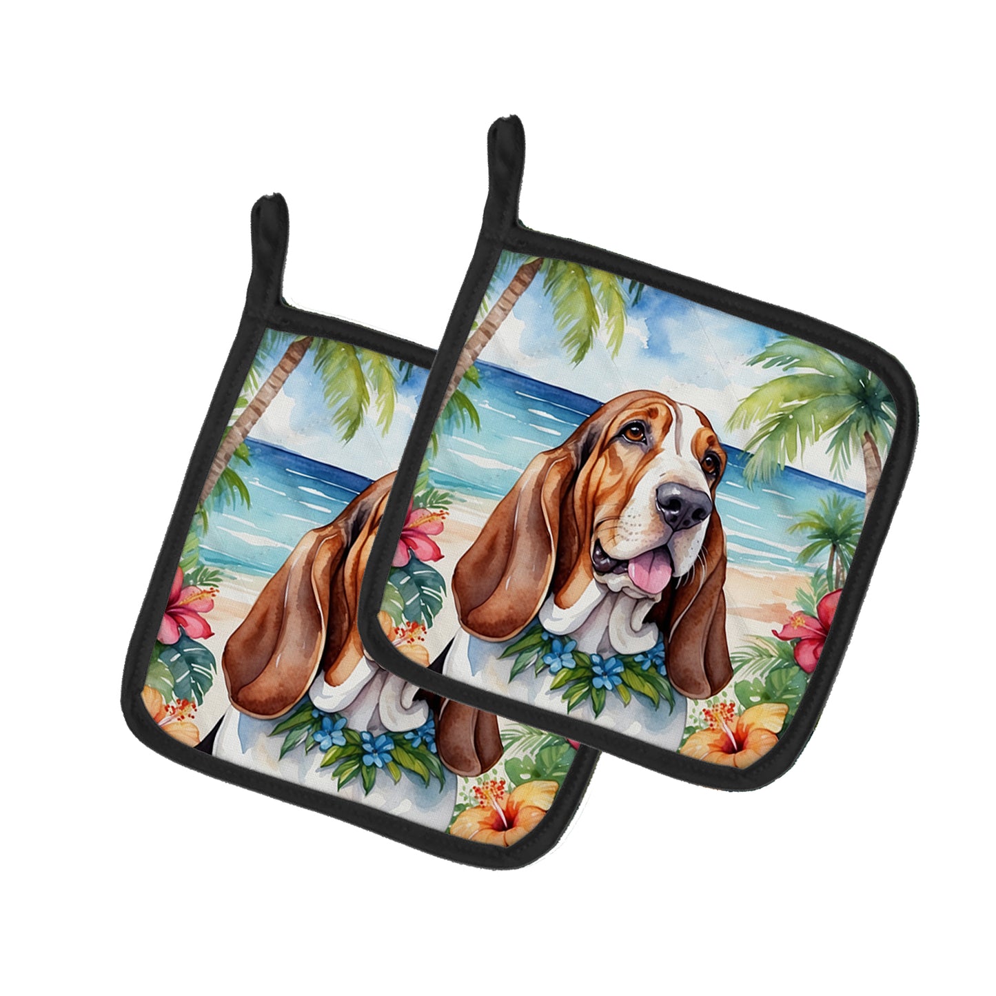 Buy this Basset Hound Luau Pair of Pot Holders