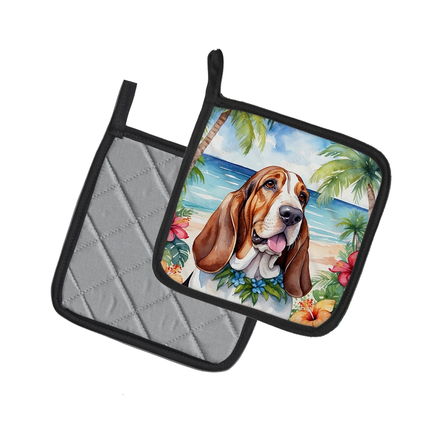 Basset Hound Luau Pair of Pot Holders