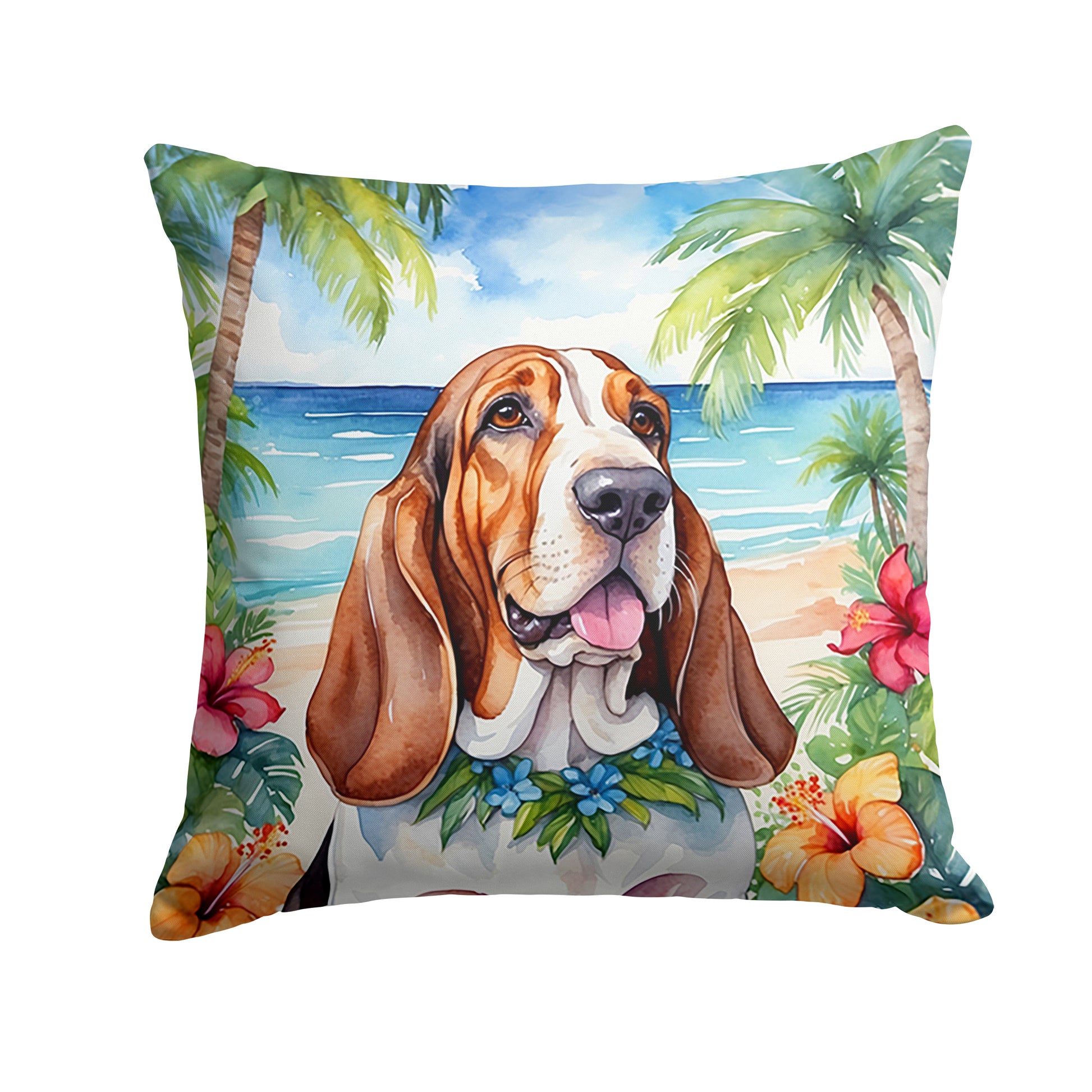 Buy this Basset Hound Luau Throw Pillow