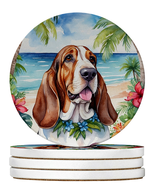 Buy this Basset Hound Luau Large Sandstone Coasters Pack of 4