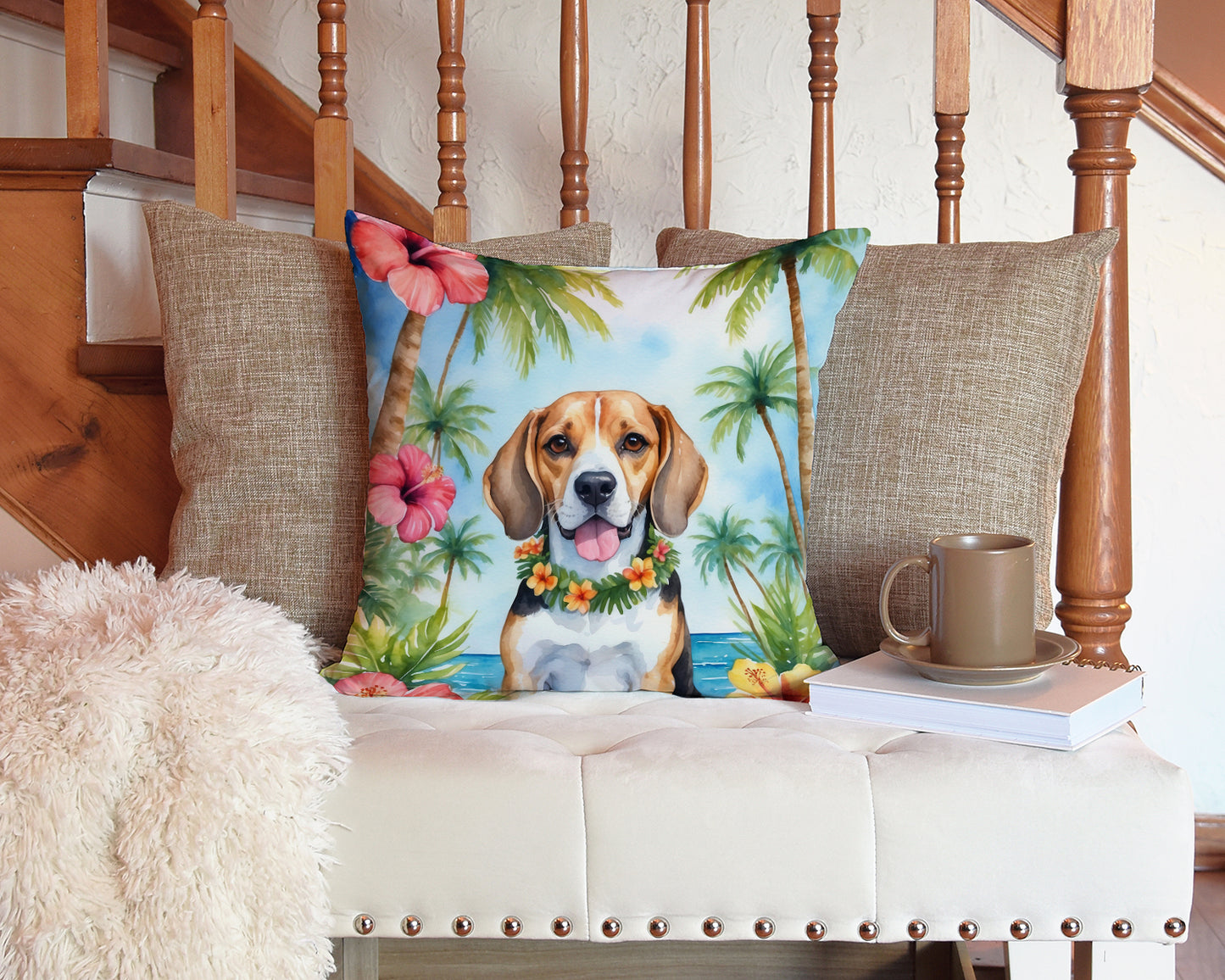 Beagle Luau Throw Pillow