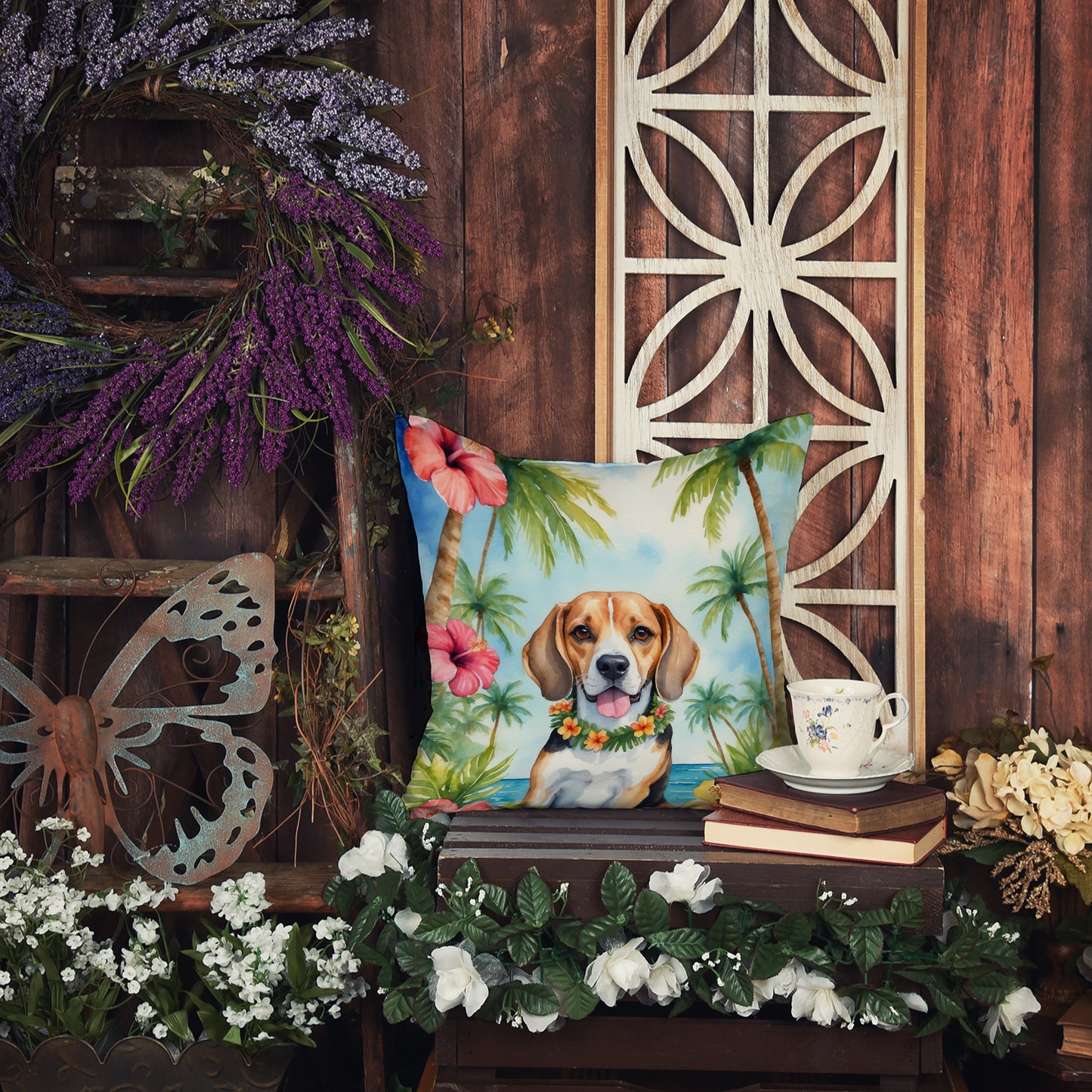 Beagle Luau Throw Pillow